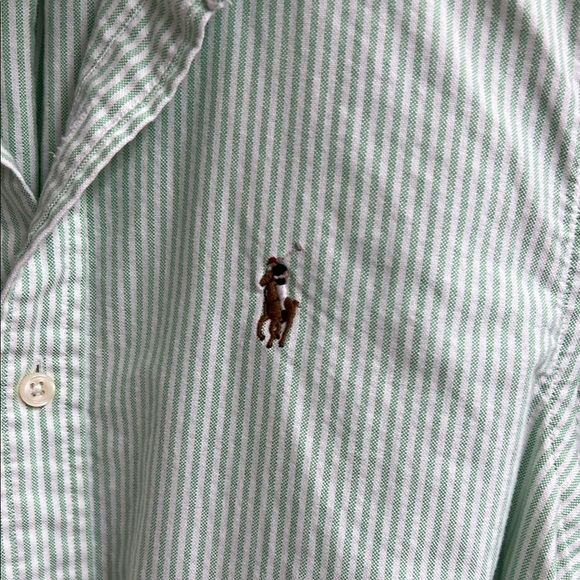 Ralph Lauren Women's Green Striped Button Down Shirt - Picture 2 of 4
